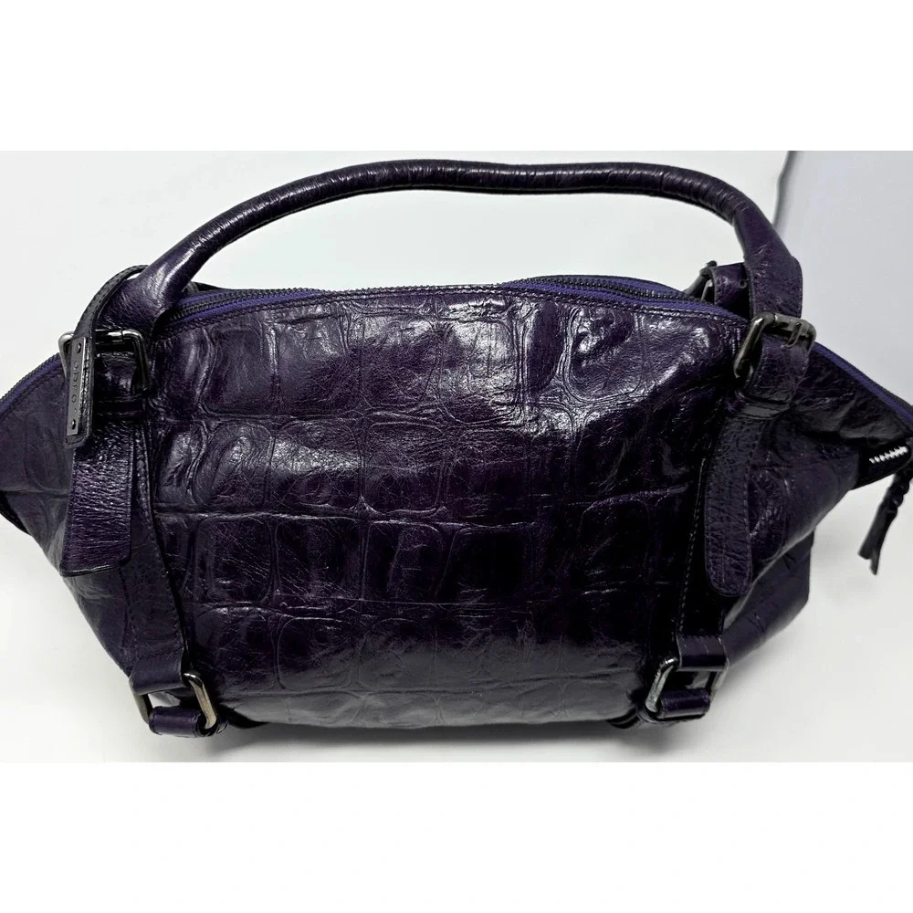 Abro Handbag Women Medium Purple Croc Embossed Leather Satchel Top Handle
